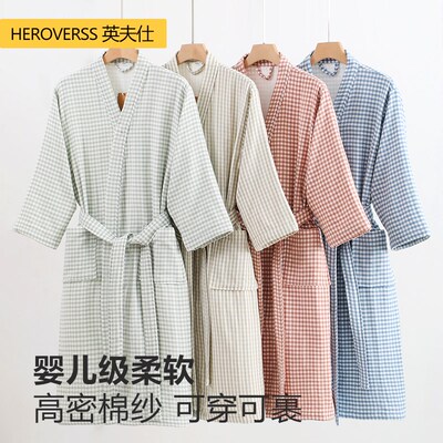 英夫仕浴袍女纯棉纱布高端全棉睡袍男可穿式浴巾吸水四季游泳浴衣