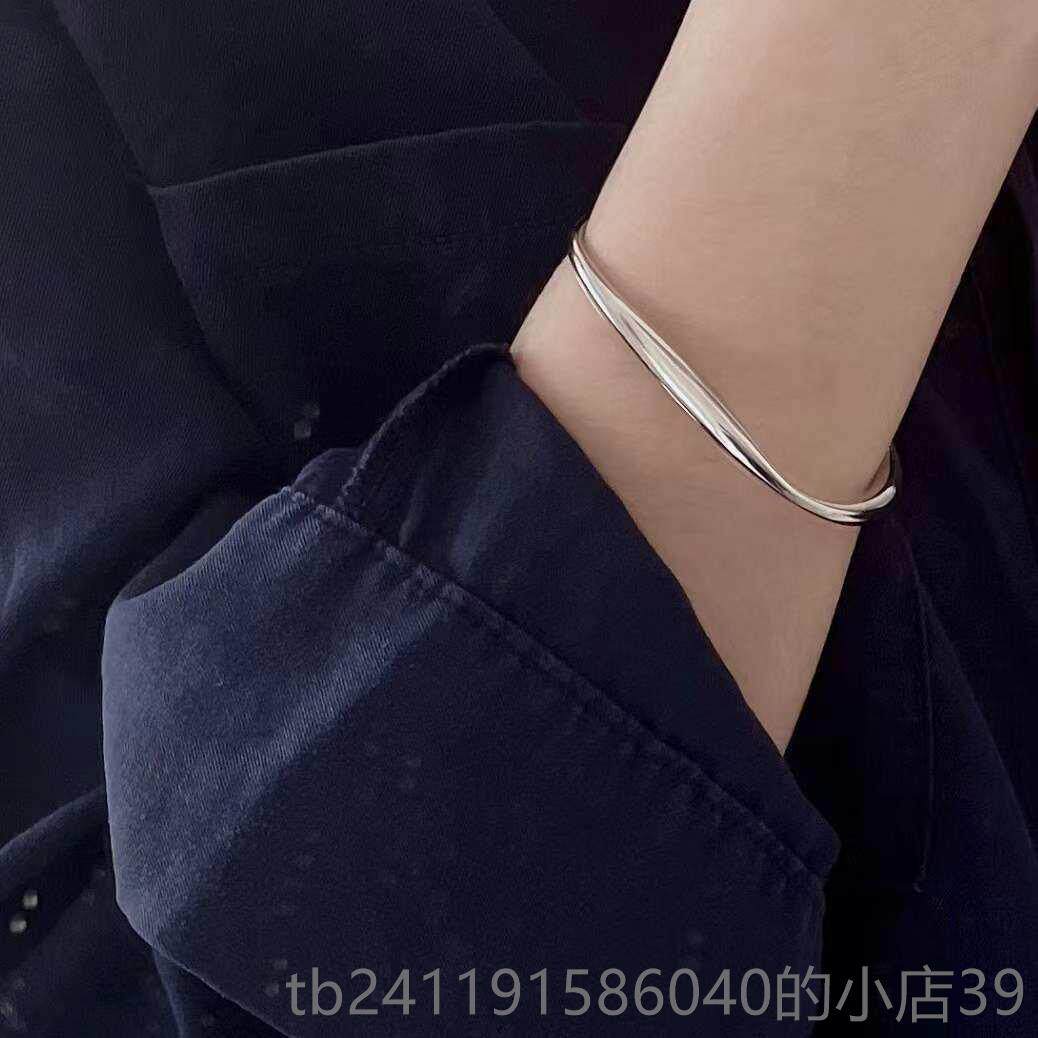 高档重工s92纯银规则个性流线银手镯小开众简不约镯5子口手镯女银