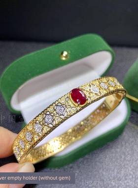 高档s定925纯银 椭圆5*7mm手镯空托镶嵌蛋面石 晶 固圈重工 电镀