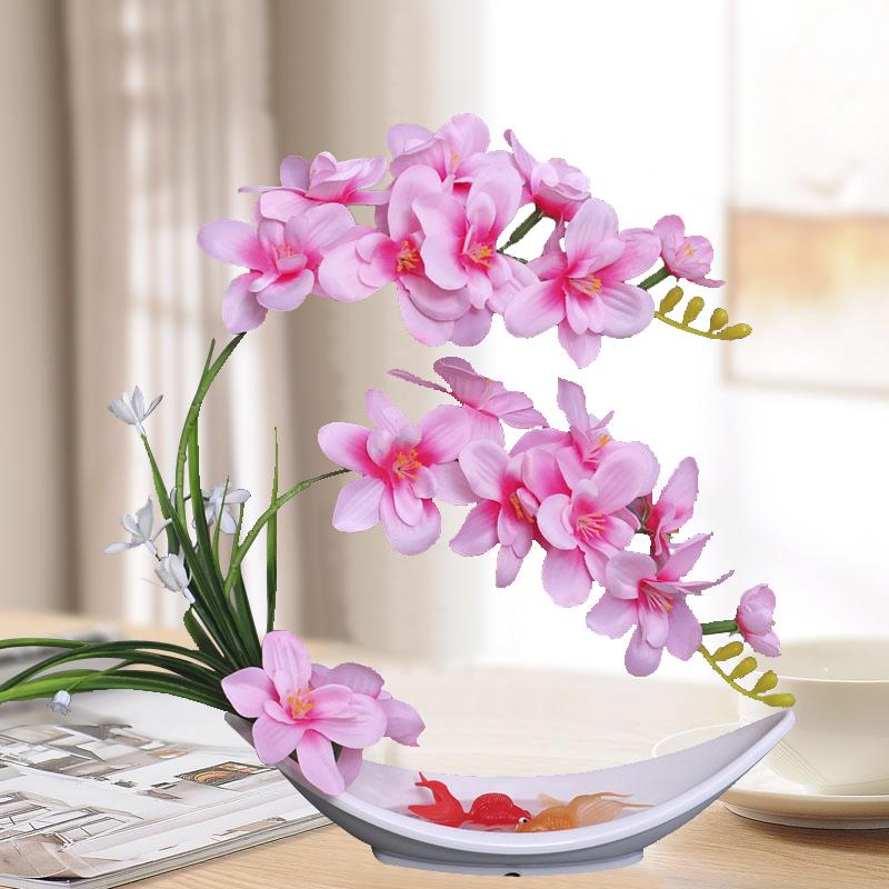 蝴蝶兰花套装假花绢花干花陶瓷花瓶客厅餐桌塑料摆设室内花束