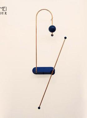 蓝色磁吸后现代壁灯线性设计师北欧简约楼梯间卧室走廊玄关灯
