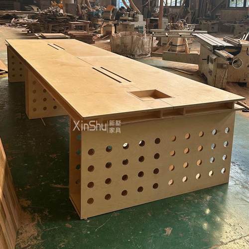 现代简约海洋板办公桌书桌实木洞洞桌中岛台设计师工作台桦木板桌