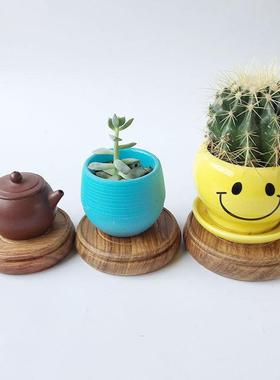 红木花梨圆形底座奇玉石头印章紫砂茶壶茶杯垫实木质底座木托