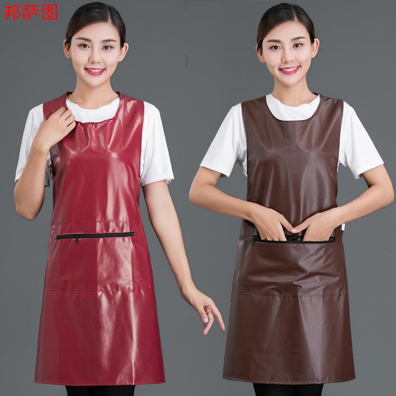 防油防水防污家用厨房围裙软皮PU皮革耐脏耐磨海鲜水产围腰工作服