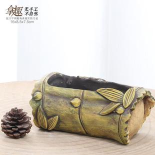 创意陶泥多肉花盆 仿竹子老根根雕多肉花盆树桩花盆