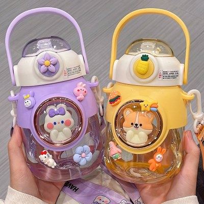 夏季儿童吸管水杯女学生上学专用大容量斜跨便携水壶可爱大肚杯子,餐饮具,吸管杯,淘宝优惠券,粉丝福利购,淘宝优惠卷