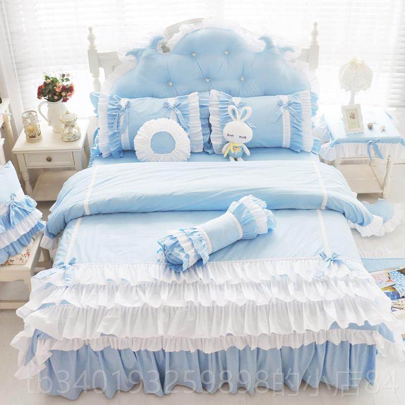 新款韩式斜纹花蕾丝纯床裙四件套棉被套清纯棉床罩四棉件套小新