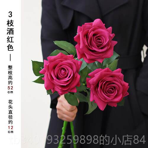新款高档保摆手感玫瑰花仿真花束干花客厅件餐厅餐摆设湿桌插花瓶
