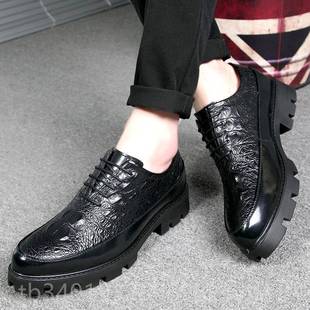 新款发亮黑内增高男鞋8cm真皮男士皮鞋增美高鞋皮6cm帮商高务休闲