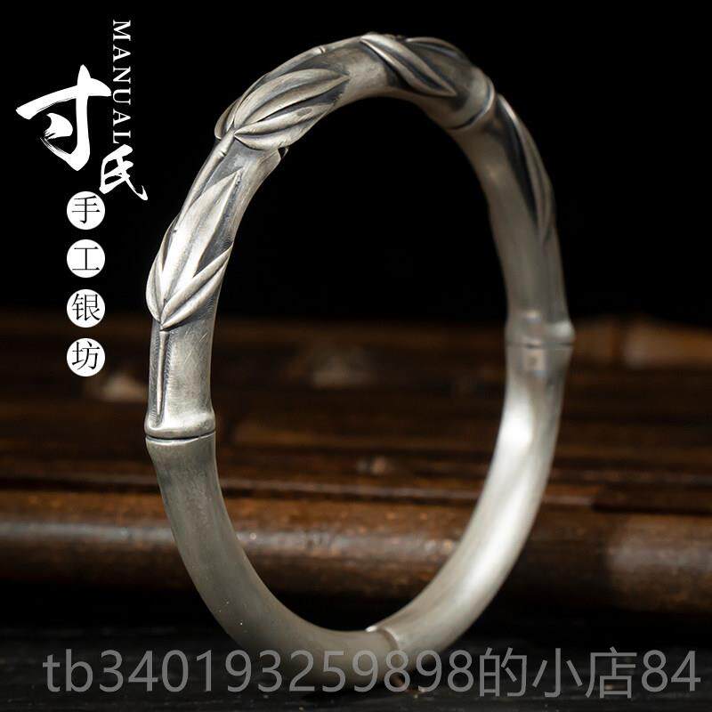 新款银坊云南大理足女时尚银个性手竹子节节高开口银镯年轻款.传