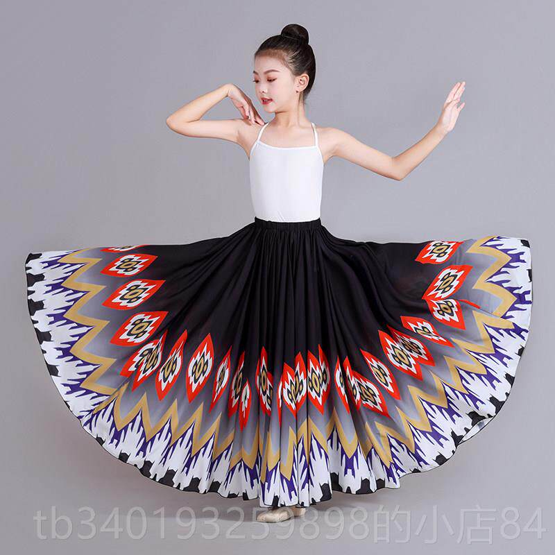 新款儿童新蹈疆身舞蹈大摆裙少数民吾族练功裙半裙维族舞演出服装
