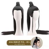 新款 手钩头c 客书生假发顶os男士 古风男士 黑侠色长发整假发套古装