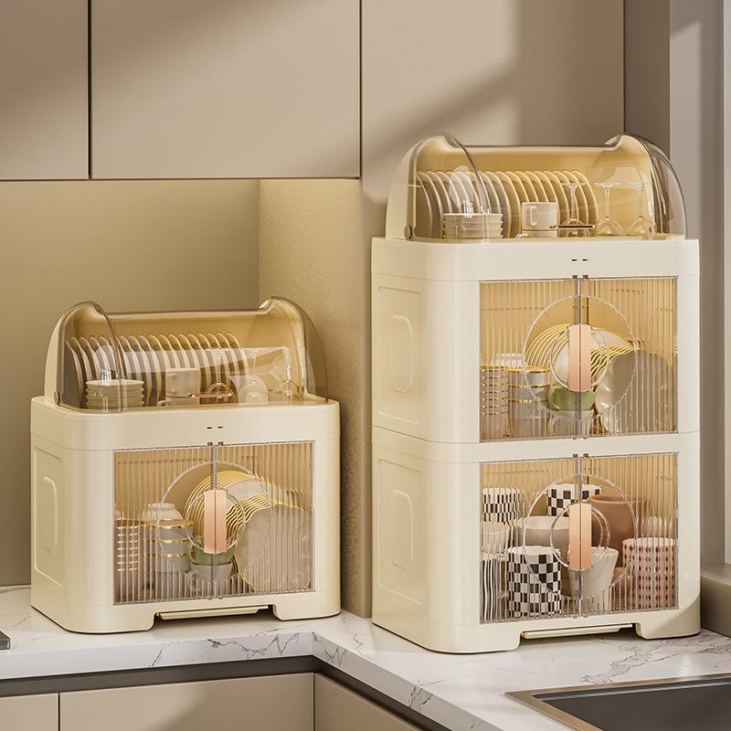 家用厨房碗架可沥水带盖双层餐具碗柜多功能塑料碗筷收纳盒置物架