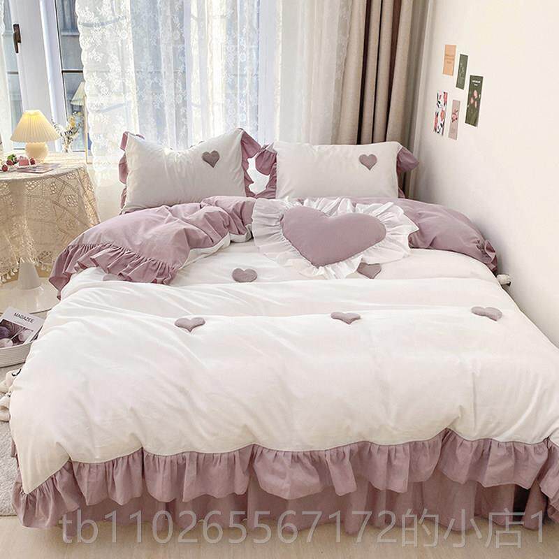 新款裙纯棉四被件套韩版公主100全棉套少女爱心床床单床罩4式床上
