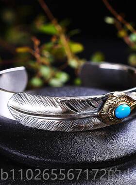 新款天使之愿S92银饰品手鐲5男潮人性羽高桥吾郎风格毛开口个手镯