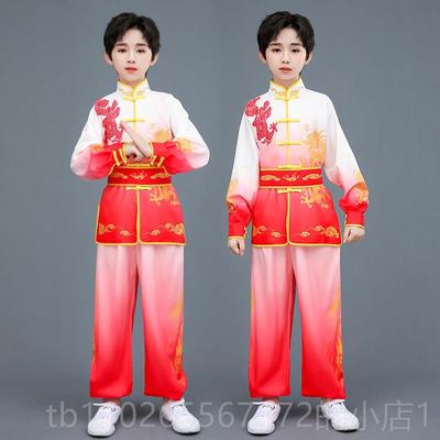 新款运儿童武术表演服、中式练功龙习服、青少年动会夫比赛、春季