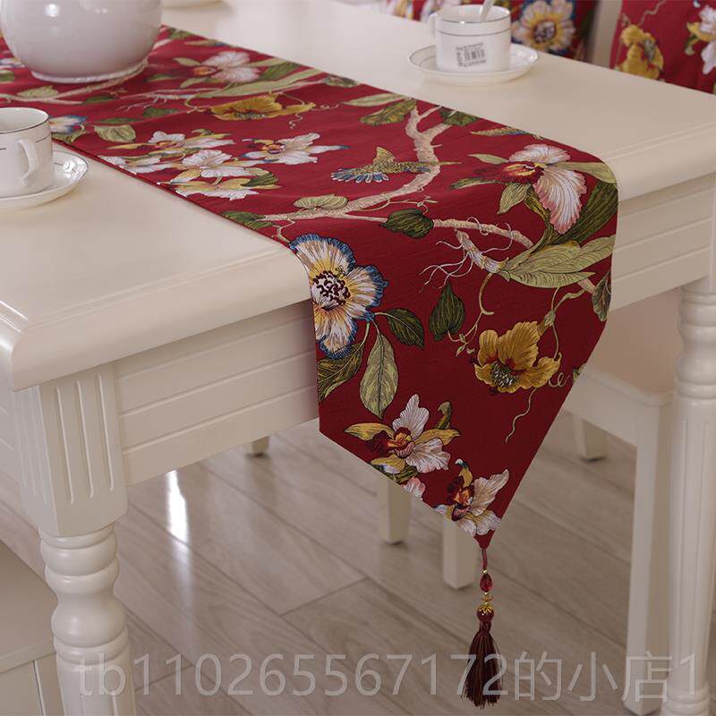 新款中式旗 欧美式桌条茶旗床旗垫 现代红木桌家具纯棉布艺几餐餐