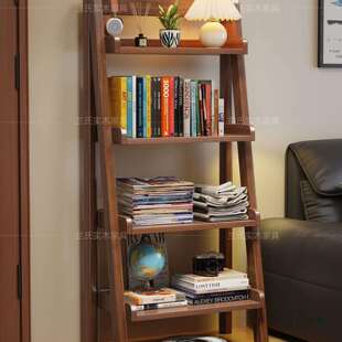 实木书架梯形置物架落地一体靠墙客厅多层收纳架学生家用儿童书柜