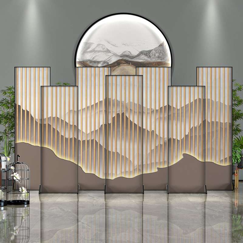 铝合金轻奢带灯屏风隔断客厅玄关装饰发光移动办公室酒店餐厅背景