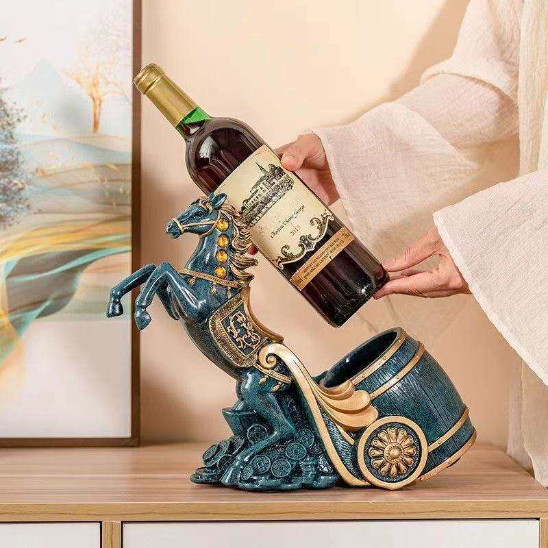 招财马拉车酒柜装饰品木桶红酒架电视柜欧式大气家居摆件收纳置物