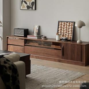 北欧实木电视柜北美黑胡桃小户型矮柜北欧多功能客厅樱桃木视听柜
