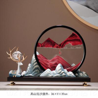 高档画迎客山水流沙摆件新中式禅意玄品关办公室茶室装饰松沙漏解