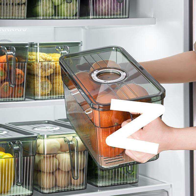 冰箱收纳盒厨房透明带盖冷冻沥水保鲜盒大容量食品塑料加厚储物r