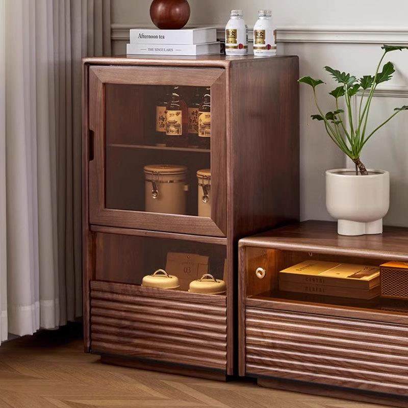 北美黑胡桃木边柜现代简约日式电视旁立柜北欧实木卧室收纳储物柜