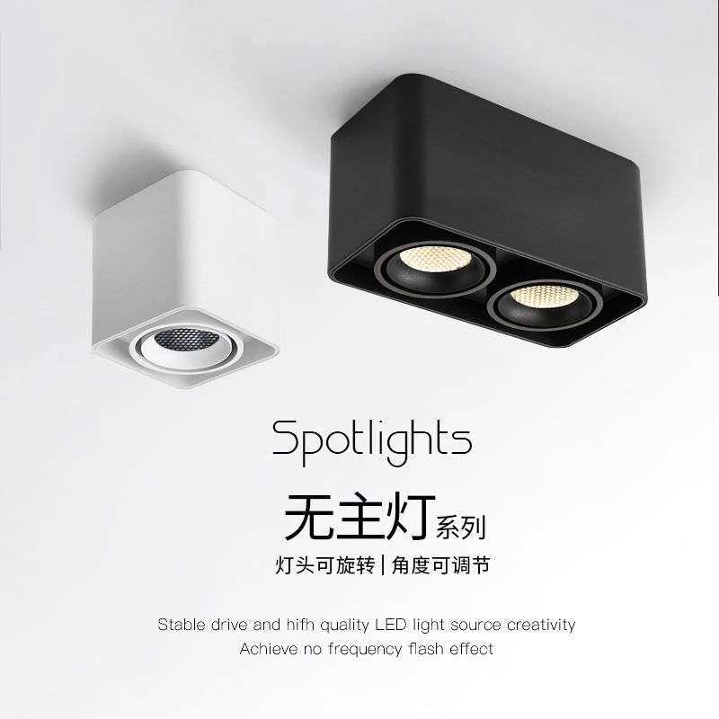 明装双头射灯led天花灯吸顶式斗胆灯客厅筒灯卧室方形无主灯照明