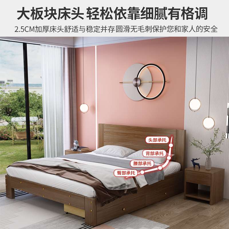 实木床1.8m主卧双人大床1.5米单人床白色架子床经济型租房简易床