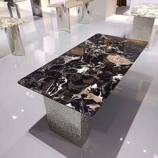 亚克力黑玫瑰卡里冰玉雪山飞狐蓝水晶天然奢石大理石餐桌餐台饭桌