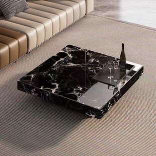 高端铂金钻威尼斯棕黑玫瑰天然奢石方形盒子茶几天然大理石茶几
