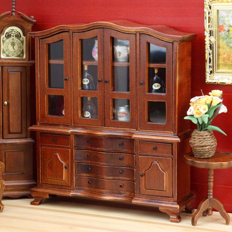 1:12娃娃屋dollhouse微缩家具摆件木质手工艺品欧式经典迷你柜子