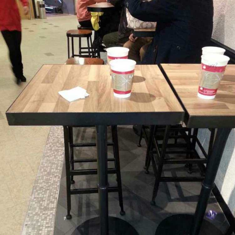 复古做旧铁艺实木吧台桌椅组合快餐桌椅套装咖啡厅奶茶店酒吧桌椅