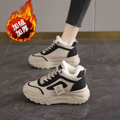 老爹鞋 棉鞋 真皮 加厚保暖高帮运动鞋 厚底34小码 女冬季 加绒2024新款