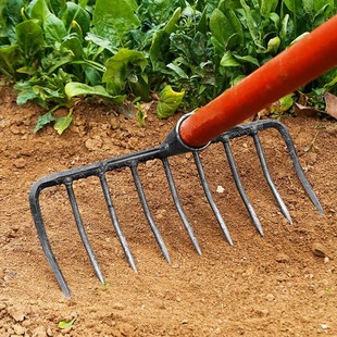 锰钢耙子平地松土搂草工具铁耙子猪八戒齿钉耙翻土农具耙子螺纹钢