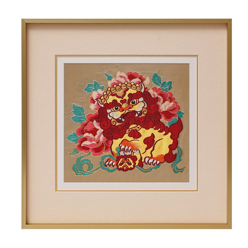 南京研锦云究所装饰画狮狮如意镜框挂画家居玄关走廊客厅高档礼品