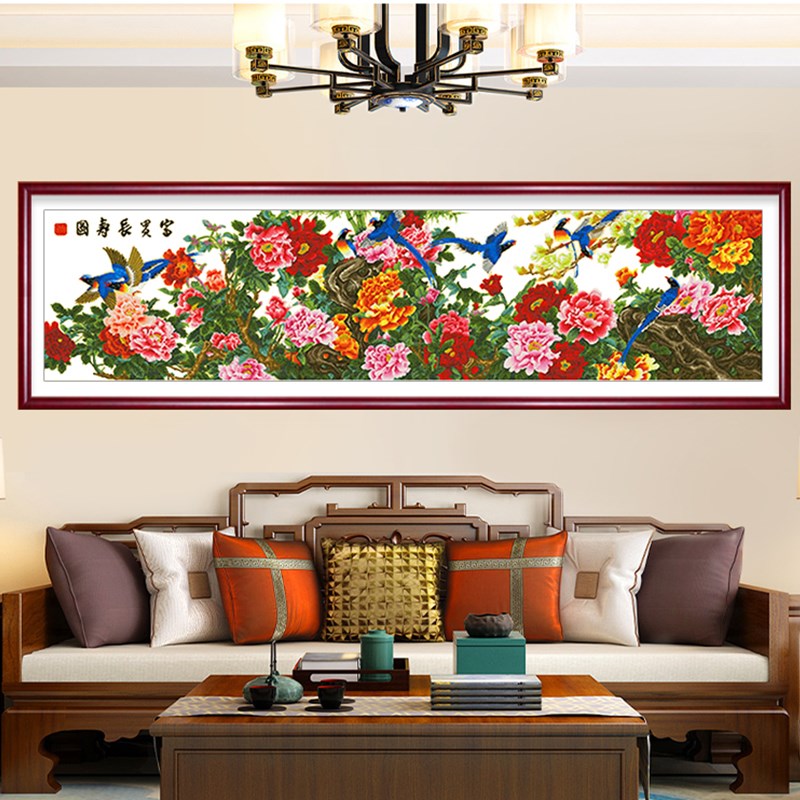 十己绣2025新款线绣富贵长寿图花厅富贵牡丹客开大气自字绣满绣