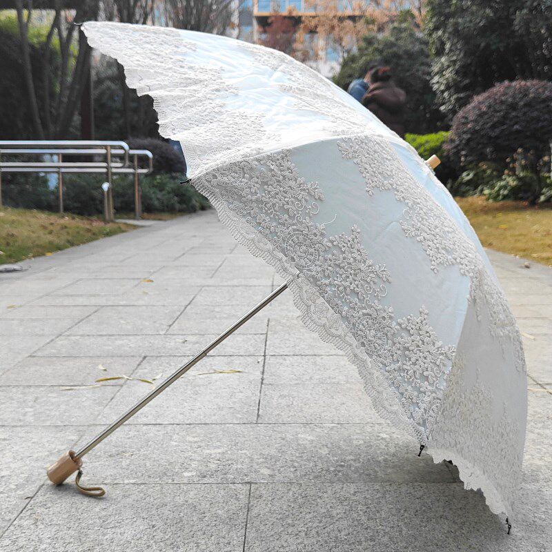 高档蕾双刺绣太阳伞复古典黑胶防二遮阳晴雨两用洋伞丝层晒折伞