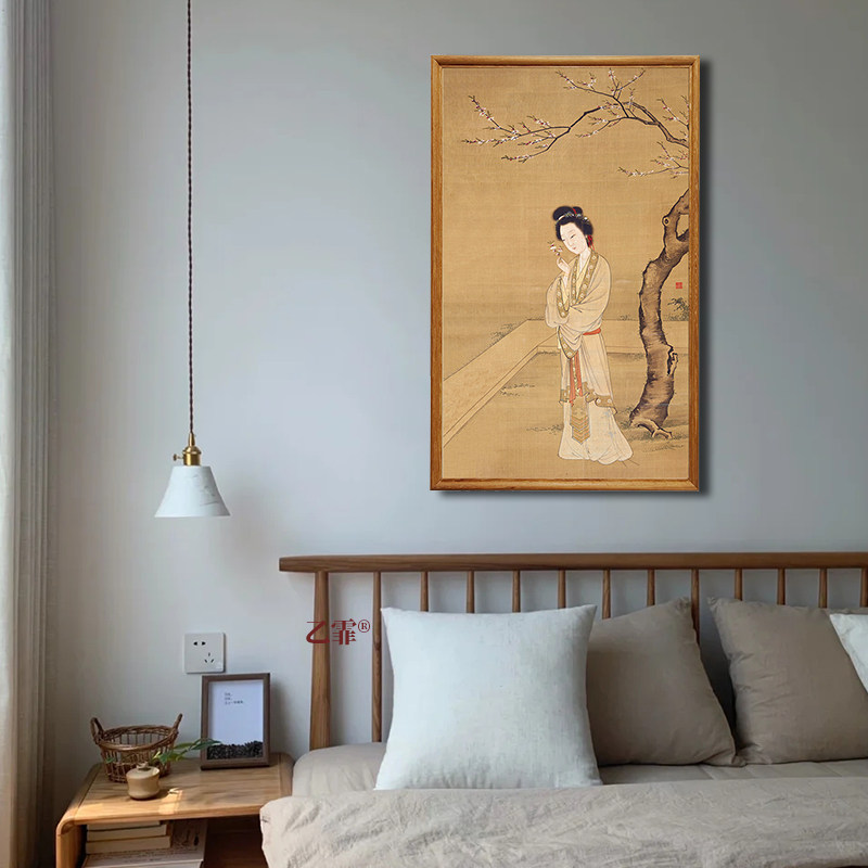 桔图子调 人面桃花格 中式人物仕女画中古挂画书房玄关茶室装饰画