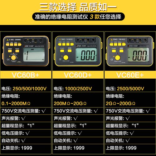 胜利绝缘电阻测试仪VC60B+数字兆欧表绝缘测试仪绝缘摇表60D/60E+