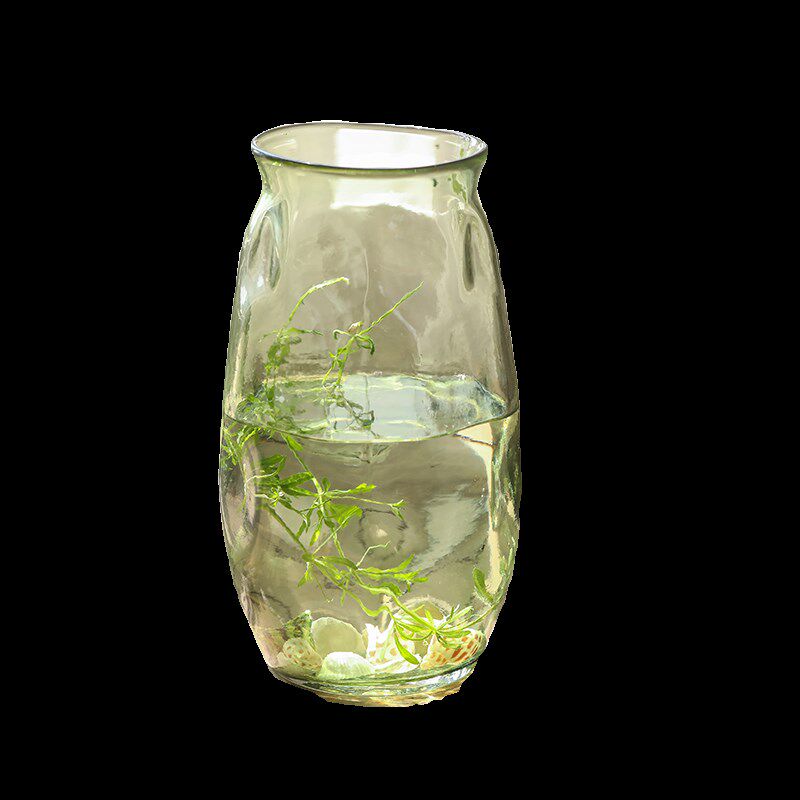 OUMI绿色不规则玻璃花瓶设计感文艺复古餐桌水养鲜花透明插花花器