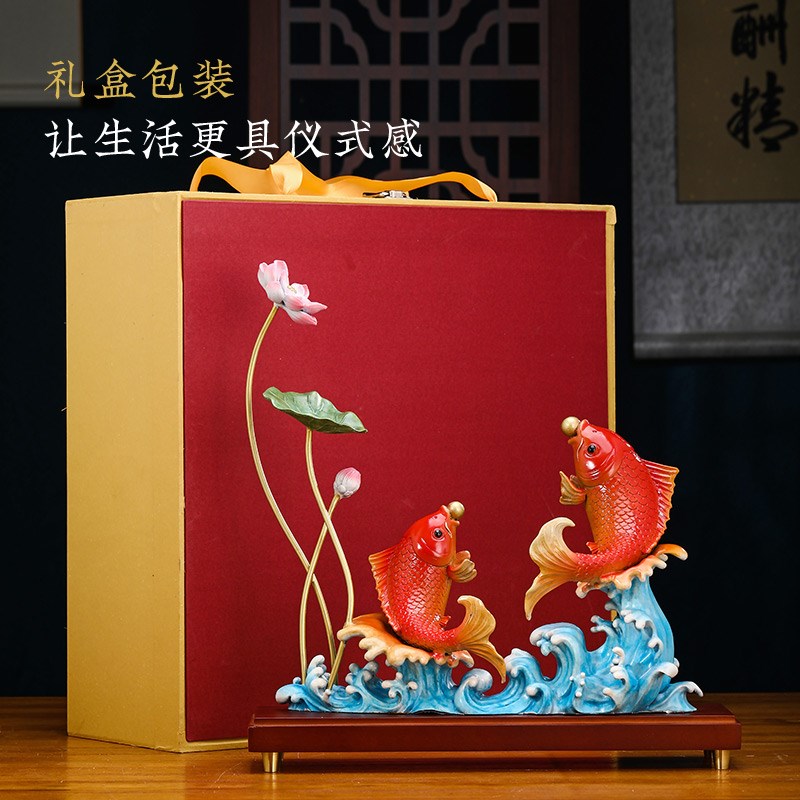 连年有余铜金鱼摆件客厅玄关酒柜办公室招财装饰品乔迁新居礼品