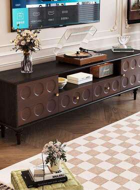 XW法式复古实木格林电视柜黑色小户型客厅家用收纳储物柜中古风