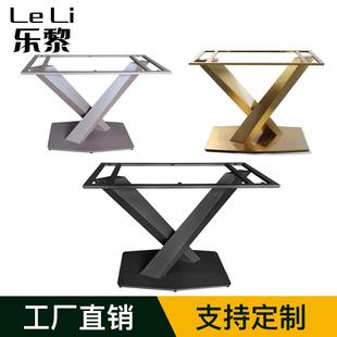 轻奢餐台脚家用餐桌脚办公长方桌子腿岩板大理石桌子不锈钢板支架