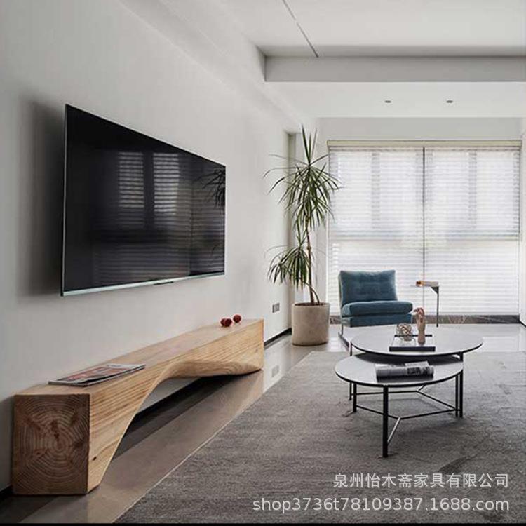 自然木墩全实木电视柜酒店创意设计民宿客厅复古简约原木长条矮凳
