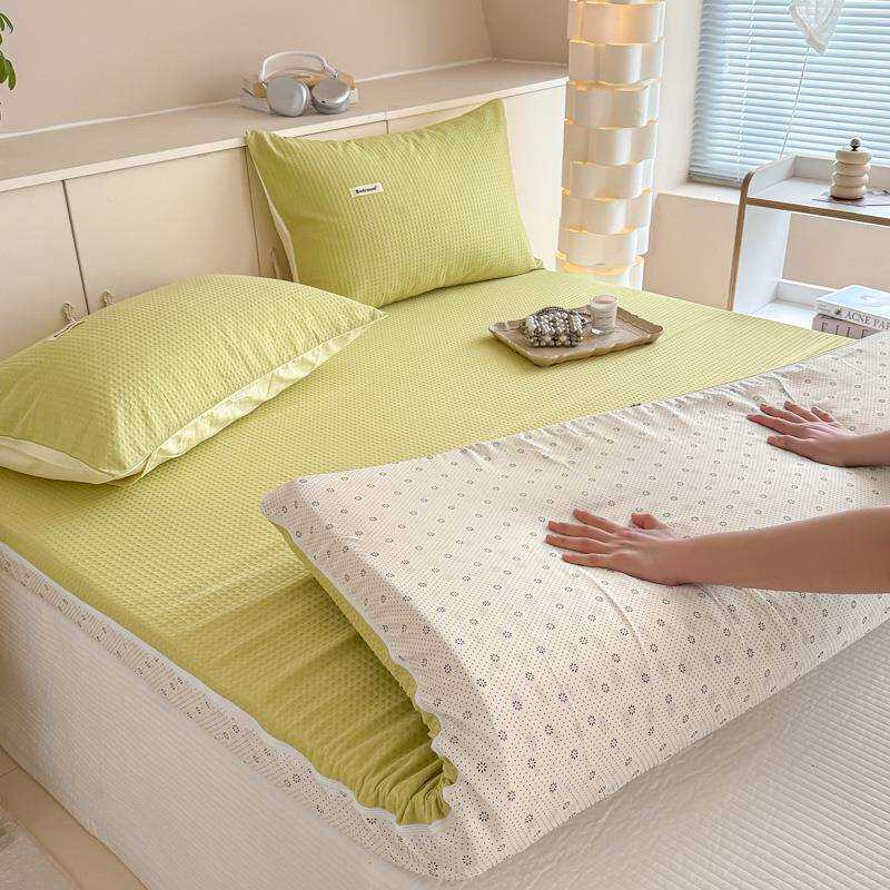A类母婴级华夫格水洗棉床垫套子单件加密学生宿舍床笠枕套三件套
