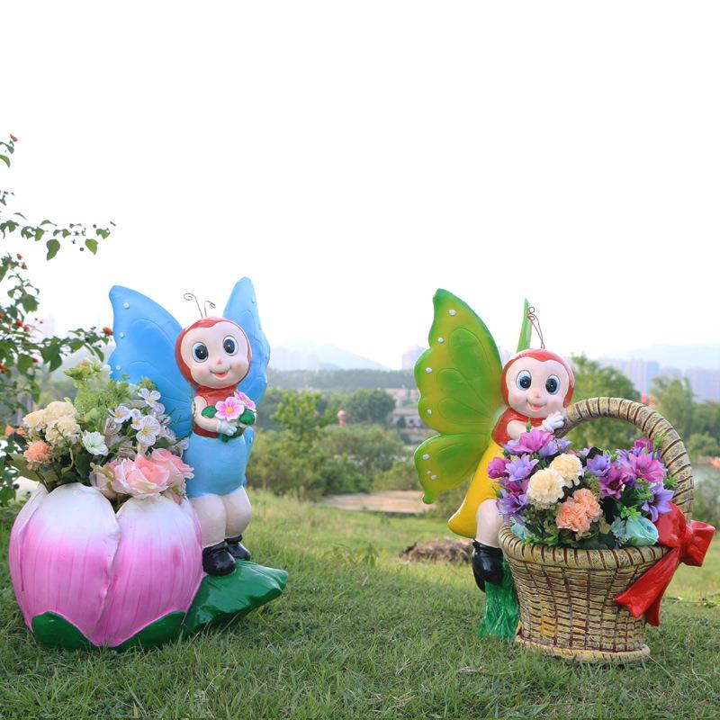 卡通动物蝴蝶花缸玻璃钢雕塑摆件树脂花盆蜜蜂公园庭院办公区装饰