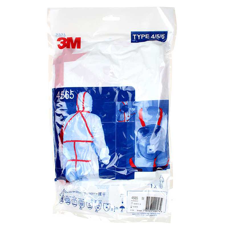 3M 4565白色带帽红色胶条连体防护服 防尘防化学液体喷溅防护服