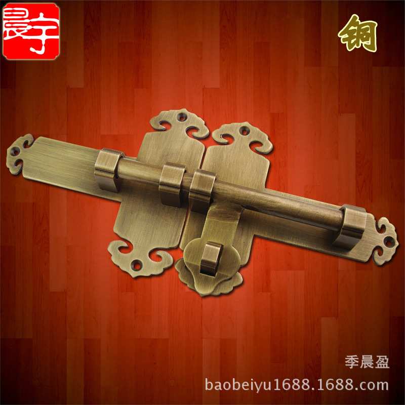复古门扣中式仿古纯铜门插销加厚大门锁铜插锁门闩花园全铜门栓
